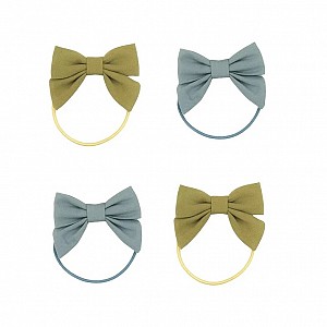 Grech & Co Hair Fable Bow Ponies set of 4 - Chartreuse / Sky Blue